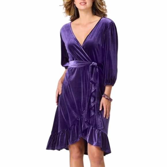 Cato NEW Purple Velvet Whismigoth Romantic V-Neck Ruffled Wrap Dress Size XL - Picture 1 of 16